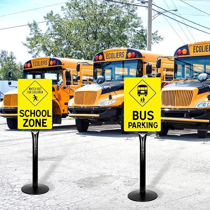 Heavy Duty Sign Base Cast Iron Sign Post with 12" Diameter Bottom Round Base, 48" Movable Sign Stand for Hanging Signs, 2PACK