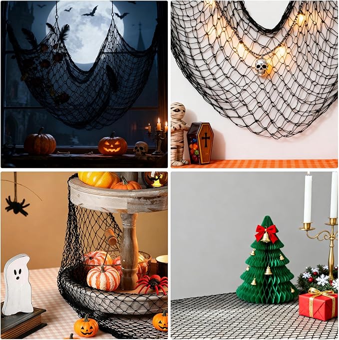 Patioland Decorative Fishing Net 80x40 Inch, 3 Pack Large Black Picture Fish Net, Wall Photo Hanging Fishnet for Nautical Mermaid Pirate Ocean Themed Hawaii Beach Under The Sea Party Decorations