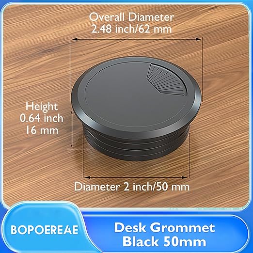 Desk Grommet 2" (50 mm), Desk Cord Hole Cover, Cable Grommet ABS Plastic, Desk Hole Grommet for Office and Home Table Cable, Detachable Adjustable Cable Cord Organizer (Black 4 Pcs)
