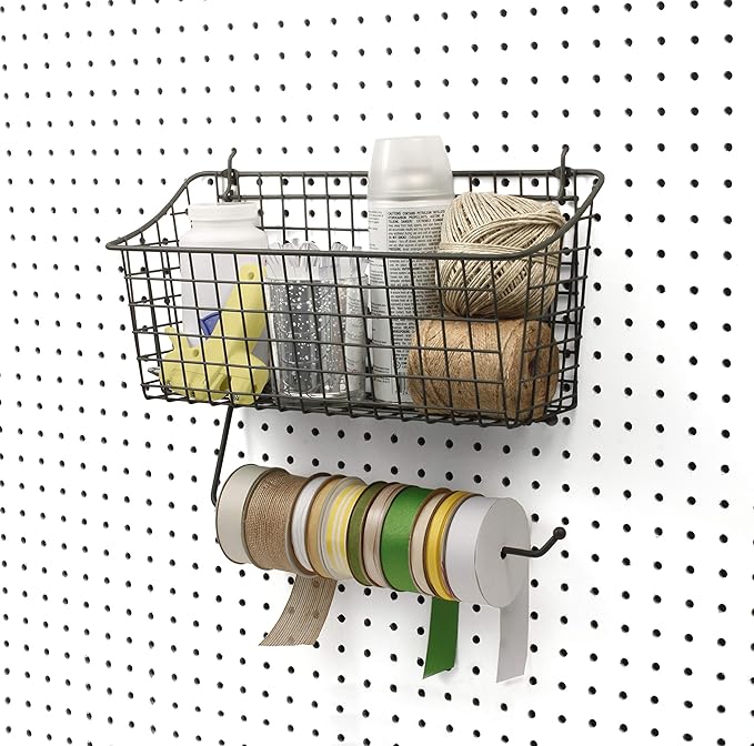 Spectrum Diversified Pegboard/Wall Mount Basket and Paper Towel Holder, 5.5" L X 15.25" W, Industrial Gray (Pack of 5)
