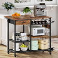 HOOBRO Kitchen Island with Power Outlet, Rolling Kitchen Cart with Drop Leaf, Island Table with Extendable Worktop and Adjustable Shelf, Kitchen Island Cart for Dining Room, Rustic Brown BF22UZD01