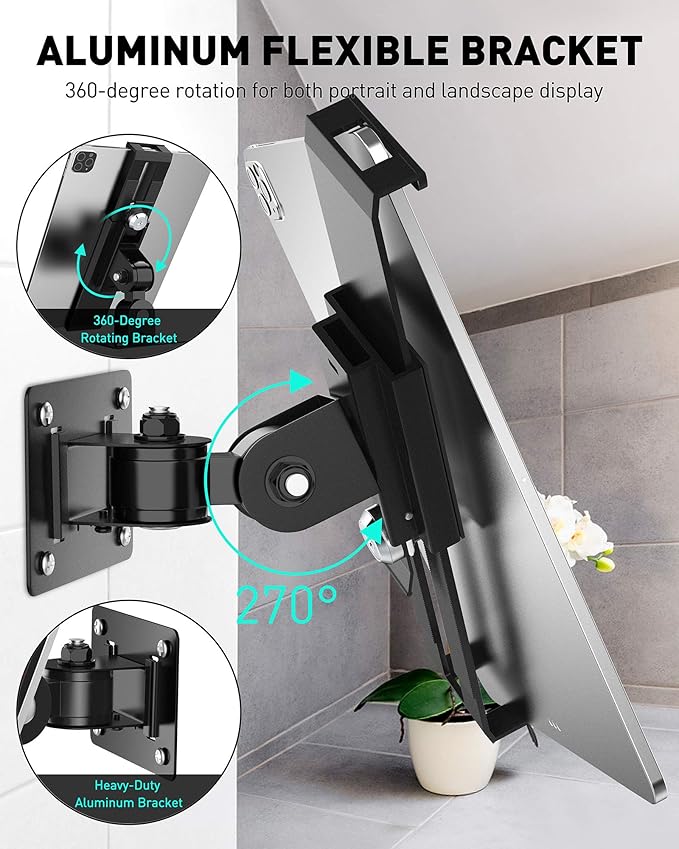 AboveTEK Tablet Wall Mount -360° Rotation iPad Wall Holder for Retail & Business, Anti Theft iPads Stand Fits 7"-11" Tablets Including iPad Pro/Air/Mini, Galaxy Tab - Security Lock & Key - (Black)