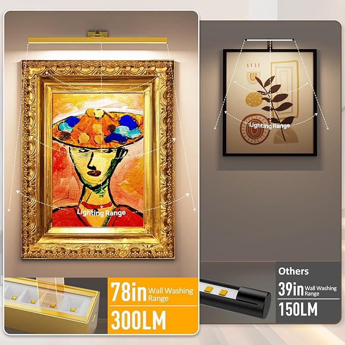 Picture Lights for Wall, Battery Operated Picture Light 24in Gallery Light for Paintings CCT Dimmable Recharging Battery Wall Light with Remote Control for Living Room Gallery Dartboard