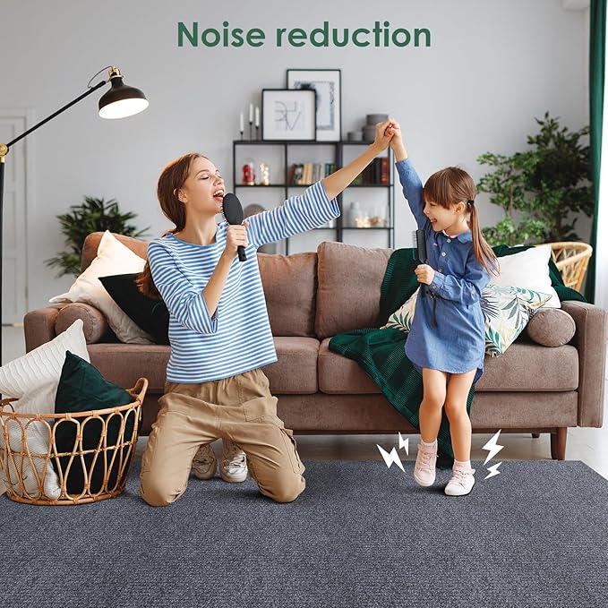 Carpet Tile 10 Pack 24” X 24” Self Adhesive Carpet Floor Tiles Anti-Slip Squares Peel and Stick Floor Tile DIY Installation for Bedroom(Dark Grey)