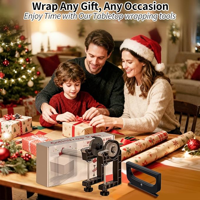 Tabletop Gift Wrapping Tool with Tape Dispenser & Cutter–2 Pack Adjustable Wrapping Paper Table Clamps with 2 Tapes–Perfect for Christmas, Holidays, and Crafting