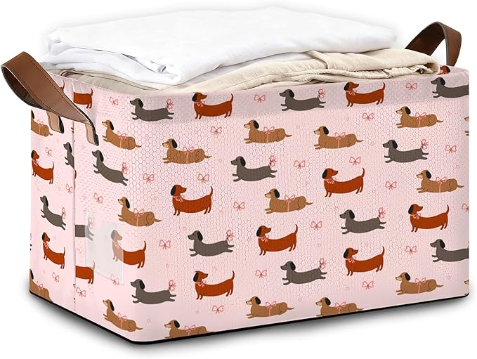 Storage Bin with Handles, Dachshund Collapsible Laundry Baskets for Books, Laundry - Use in Nursery, Closet Organizers and Storage, Blanket Basket
