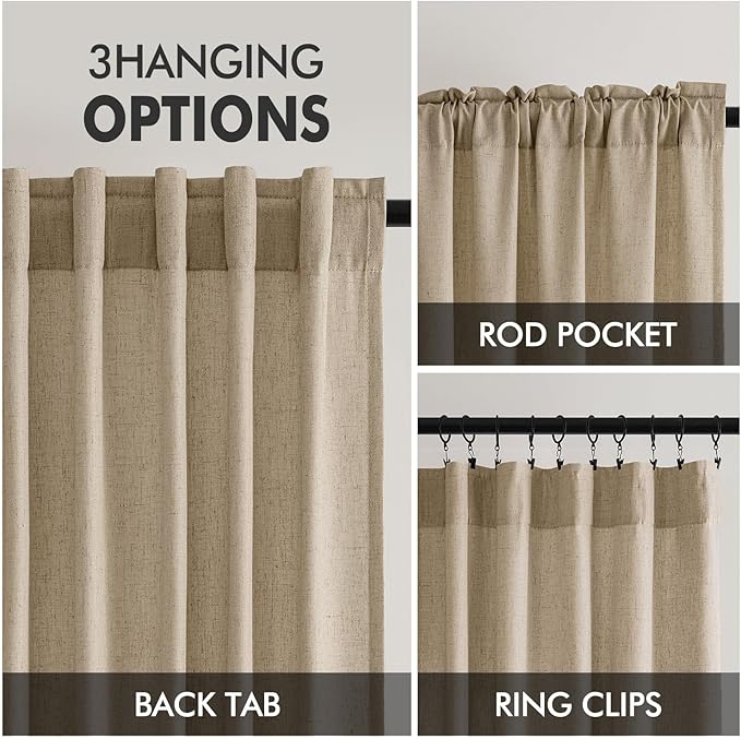 MIULEE Non-See-Through Privacy Linen Curtains 2 Panels, Light Filtering Window Curtains Farn House Textured Back Tab Semi Sheer Drapes for Bedroom Living Room, 52 x 72 Inches Long, Copper Brown
