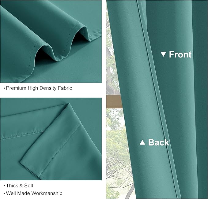 PONY DANCE Rod Pocket Curtains - 42 x 54 inches Sea Teal Blackout Curtain Panels Window Covering Thermal Insulated Light Block for Kitchen Bathroom Privacy Protect Drapes, 2 Pieces