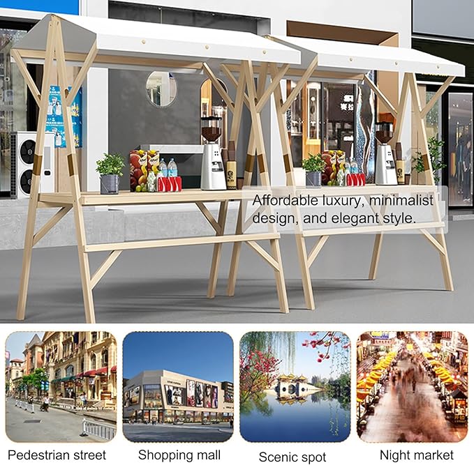 Outdoor Vendor Cart Foldable, Vending Stand Kiosk Display Trolley with Canopy, Selling Food Booth Concession Shelf, for Market Street Food & Events(Yellow,150cm/59in)