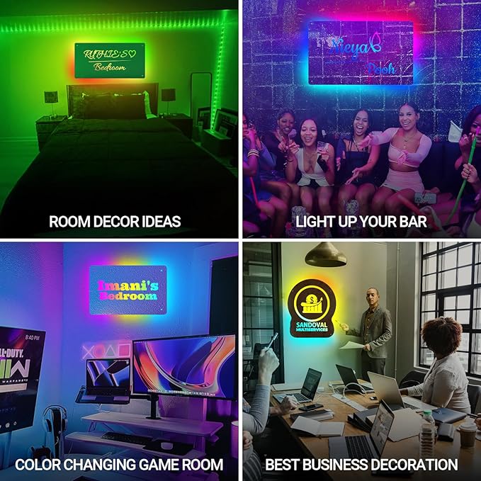 Smart-Personalized Name Mirror Led Light-Music Sync for Bedroom, Custom Light Up Name Neon Sign for Wall Decor, Customized Led Lighting Mirror Sign with Name for Boy Girl Kid Adult Business Gift