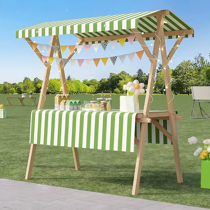 Collapsible Wooden Food Cart with Wheels, Heavy Duty Mobile Vendor Stand for Farmers Market, Snacks, Desserts and Street Kiosk(Green,150cm/59in)