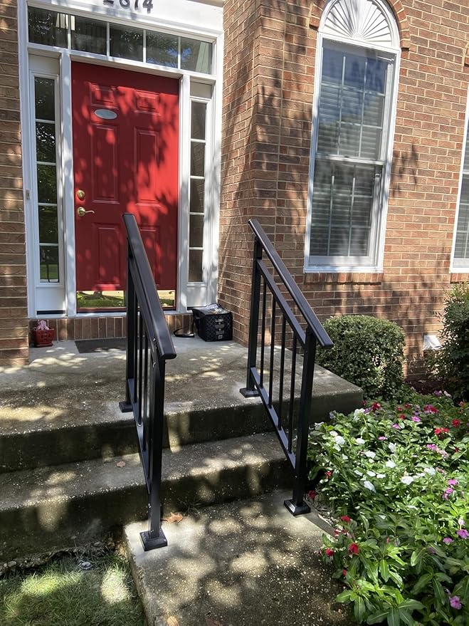 Hand Rails for Outdoor Steps,4 Step Stair Handrail & Indoor Stair Railing Kit，Metty Metal Railings for Outdoor Steps and Hand Rails for Seniors for Porch Railing -Blcak