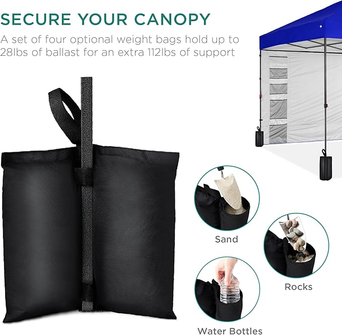 Best Choice Products 10x10ft Easy Pop Up Canopy w/Side Wall, 10 Pockets, Portable Carrying Case, 1-Button Setup, 4 Weight Bags - Resort Blue