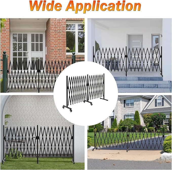 SMONTER Expandable Barricade Gate, 200" Metal Safety Barrier Gate with Casters, Accordion Garden Yard Fence Portable Dog Gates with Latch Indoor Outdoor