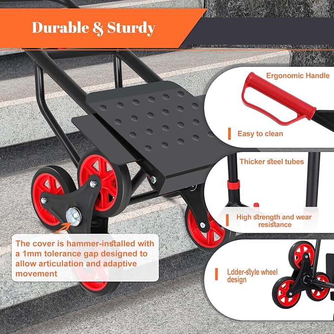 Stair Climbing Dolly, 330 lbs Capacity Heavy Duty Stair Climbing Hand Truck with 6 Wheels and Telescoping Handle, Folding Cart for Stairs and Moving