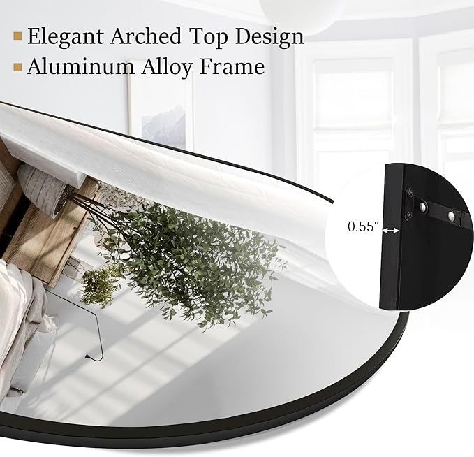Floor Full Length Mirror, Arched Mirrors Full Length 71"x30" Freestanding Large & with Aluminum Frame & Wall Mounted & Hanging or Leaning/Full Body Mirror for Bedroom, Black