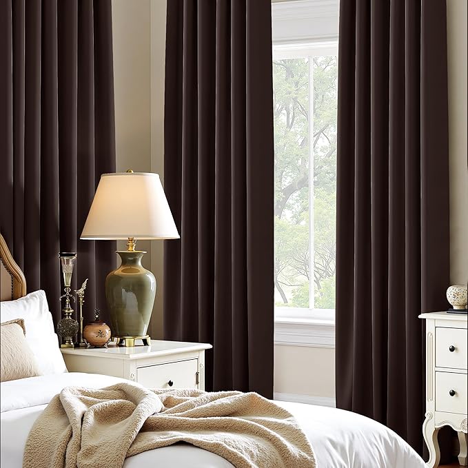 PONY DANCE Blackout Curtains 80 inches Long 2 Panels Set for Bedroom, Thermal Insulating Privacy Curtains & Drapes for Doorway Temporary Door Alternative Accordion Door, W 42 x L 80, Chocolate Brown