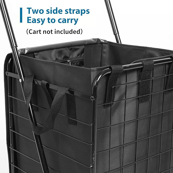 Kiffle Shopping Cart Liner（Without Trolley）, 14.7" X 13.2" X 20" Square Bottom, Fits Grocery Cart, Cover and Adjustable Straps, Waterproof Oxford Cloth (Black)