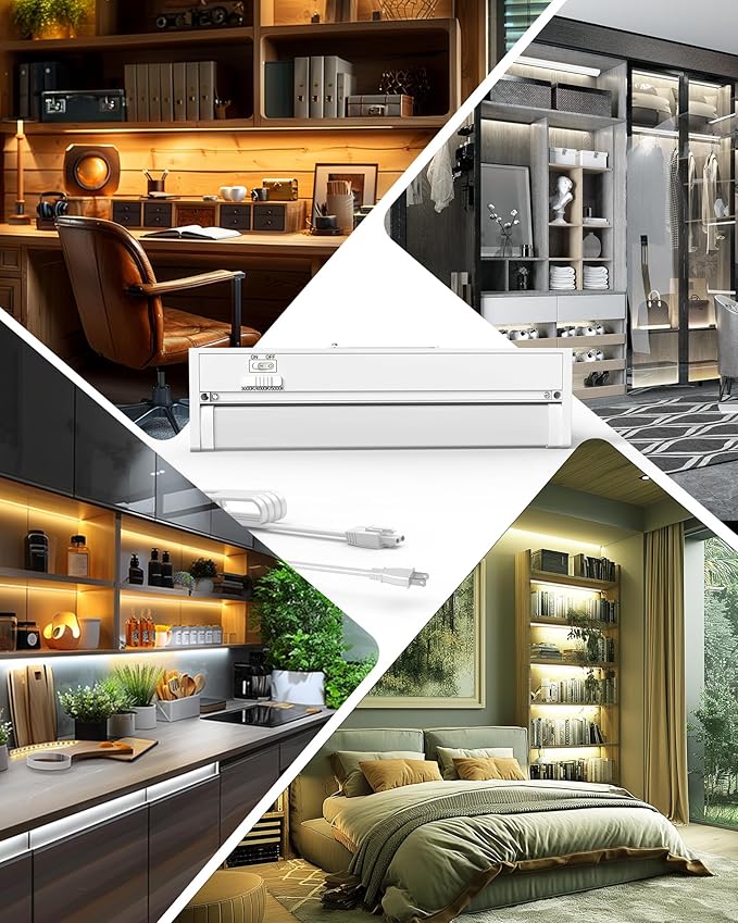 18" Hardwired Under Cabinet Lighting for Kitchen, 12W 1000LM, 3CCT Plug-in Under Counter Lights Fixtures, Dimmable, Connect Up to 15 Units, 45° Rotatable Design, YT-4208-16