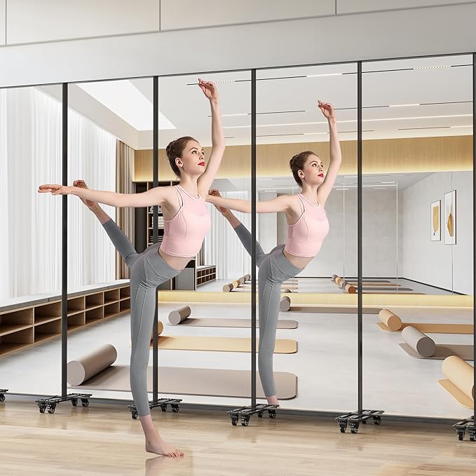 ANYHI Full Length Mirror with Wheels, 360° Swivel Full Body Rolling Mirror, 23.6"*74.5" Sturdy Standing Floor Mirror for Home Gym, Bedroom, Yoga & Dance Studio