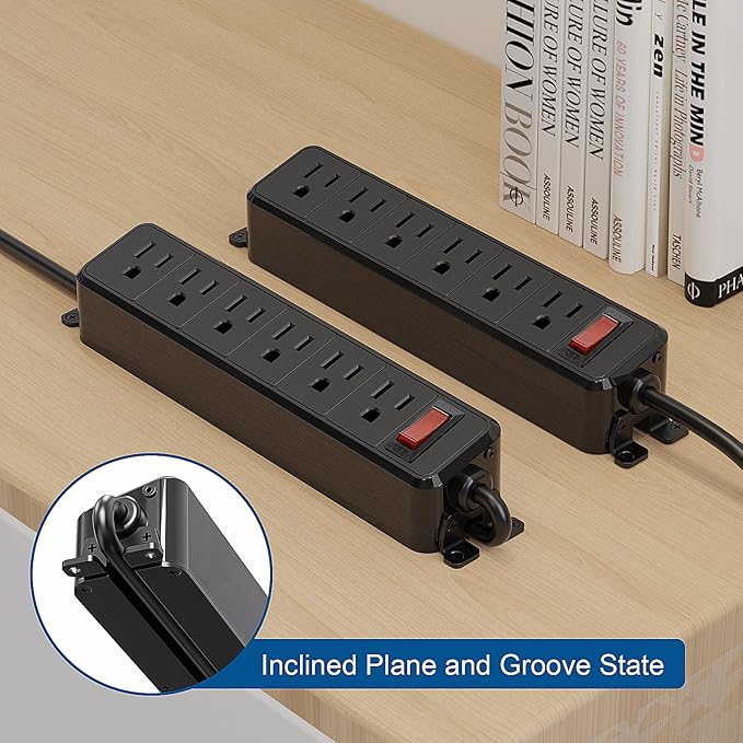 Wall Mount Power Strip,Flat Plug Power Strip with Switch,6ft Extension Cord,6 Outlets, Flexible Installation for Home, Office,and School,ETL Listed,Black (6ft,6 outlets)