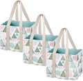 VENO 3 Pack Christmas Reusable Grocery Bags, Shopping Bags for Groceries, Tote with Handles and Hard Bottom, Foldable Shopping Cart Organizer, Water Resistant, Heavy-Duty (Pastel Forest, 6 Gallon)