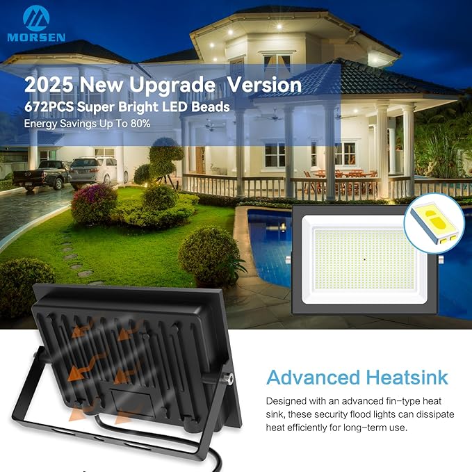 MORSEN 400W Flood Lights Outdoor, 48000lm Bright LED Work Light with Plug, 6500K Daylight White LED Flood Lighting, IP66 Waterproof Security Yard Lights for Yard Garage Stadium 2 Pack