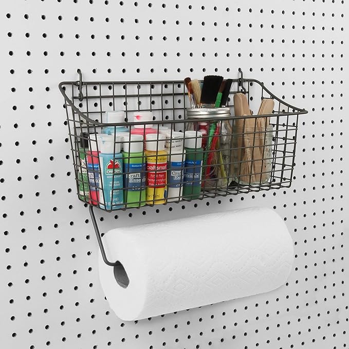 Spectrum Diversified Pegboard/Wall Mount Basket and Paper Towel Holder, 15 in (w, Industrial Gray
