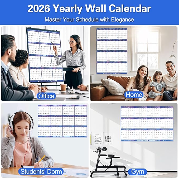 3pcs 32" x 48" 2026 Wall Calendar Dry Erase - Large Starry Sky Calendar Wet & Dry Erasable Laminated 12 Month Annual Yearly Planner, Reversible, Horizontal/Vertical (2026 Wall Calendar)