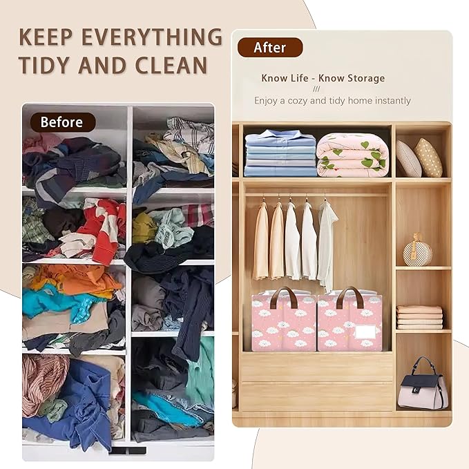 Pink Cloud Storage Basket Large 17x11.5x10.5 Inches - Collapsible Fabric Organizer Bin with Handles for Nursery, Girls Room, Toys - Foldable Decorative Hamper with Soft Fluffy Design - Single Pack