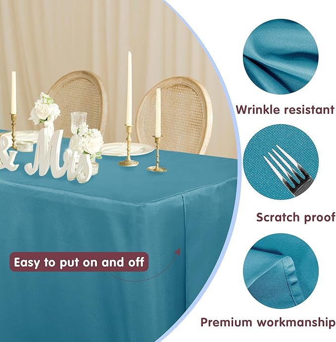 HolidayIdeas 2 Pack Square Fitted Table Covers - 34 x 34 Inch -Card Table Clothes Washable Tablecloth Protectors for Parties, Holiday Dinner, Trade Show, Vendor Stand, Teal