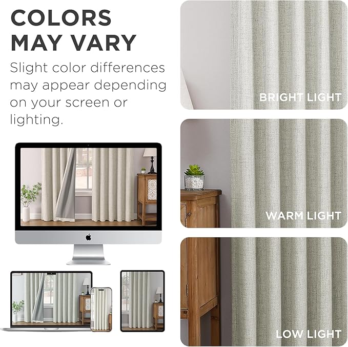 Joydeco Pinch Pleated Curtains - 100% Blackout for Bedroom, Light Beige Linen Curtains 40" W x 84" L, Thermal Insulated 2 Panels Light Blocking Drapes, Back Tabs for Living Room
