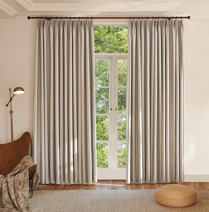 Textured Linen Pencil Pleats 100% Blackout Curtains for Bedroom/Living Room Blackout Curtains 63 Inches Long, Energy Saving Window Treatment Curtains,100Wx63Lx2,Sand Beige