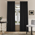DUALIFE 120 Inch Extra Long Linen Black Curtains Floor to Ceiling for Sliding Glass Doors 2 Panels, Flax Linen 100% Blackout Elegant Boho Thermal Curtains for Large Windows 10 FT Drapes,50 x 120 Inch