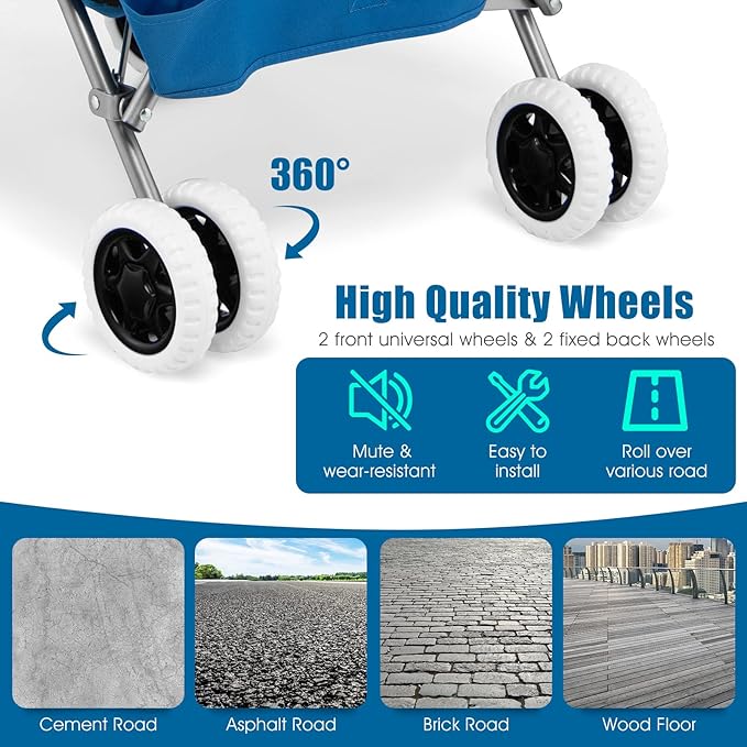 GOFLAME Folding Shopping Cart on Wheels, Waterproof Grocery Cart with Removable Cover and 360° Swiveling Wheels, Collapsible Utility Cart for Groceries and Laundry, 120LBS Load Capacity, Blue