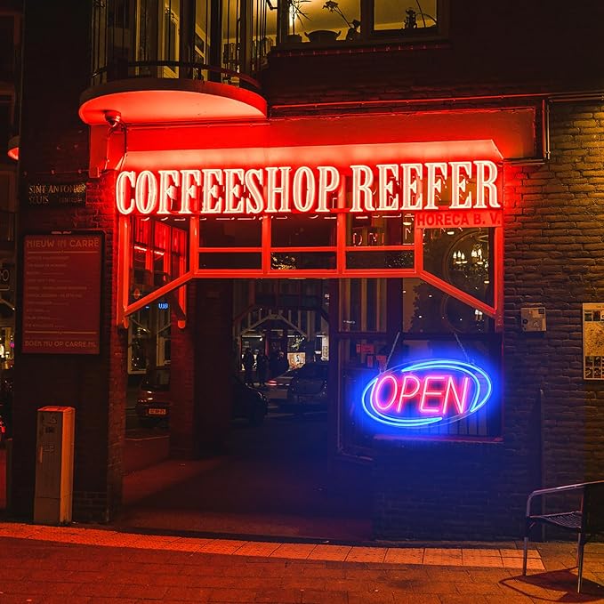 Open Signs for Business,Neon Open Sign Led,24"x 12",Remote Control Open/Closed Bussiness Hour Sign Set,Light for Bar Coffee Salon Store Window,12V/2A Adapter with ON/OFF Switch (Blue/Red Oval)