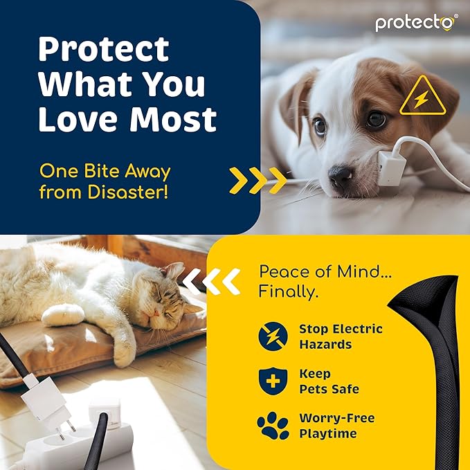 PROTECTO Heavy Duty Dog & Cat Cord Protector 10ft Long Sleeve, Easy-to-Use 1/2 in Cord Cover for Pet, Odorless Black Color, No Chew Solution for Power, Audio & Video Wire Tubing, Fits 6-8 Cables