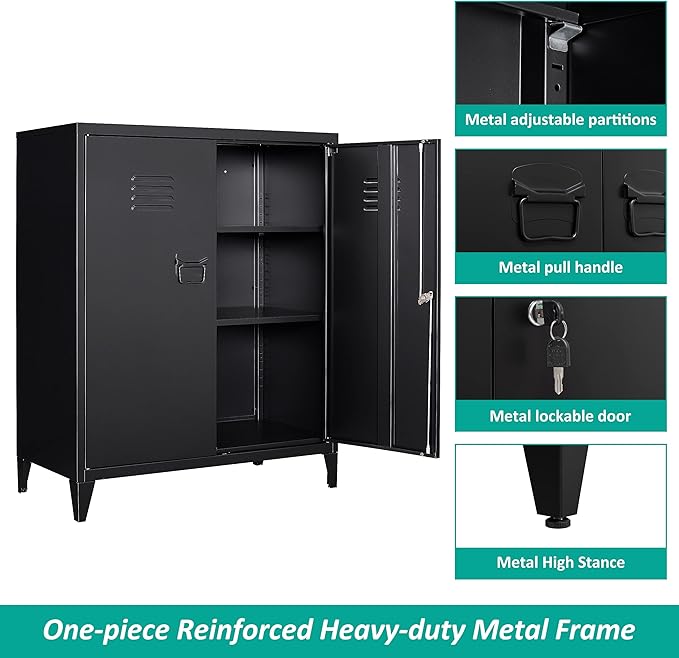 SISESOL Storage Cabinet with Doors and Shelves,40" Metal Storage Cabinet with Lock Door Adjustable Shelf,Office Storage Cabinets,Garage Tool Cabinets for Home,Office,School,Kitchen