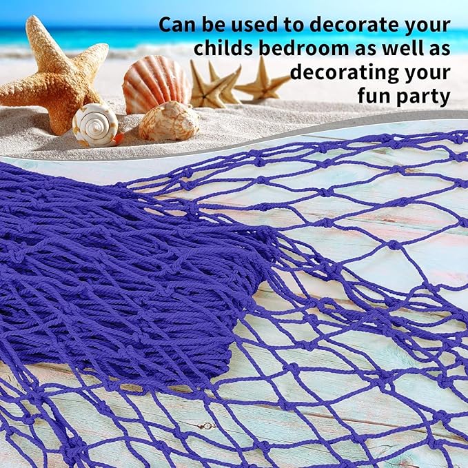 ZUEXT Decorative Fishing Net Dark Blue & Beige 80x40 Inch, 2 Pack Large Picture Fish Net, Wall Photo Hanging Fishnet for Nautical Mermaid Pirate Ocean Themed Hawaii Beach Under The Sea Party Decor