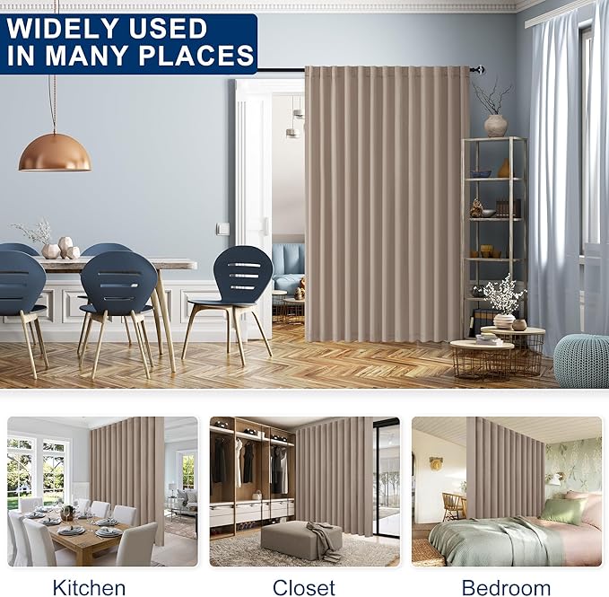 Hiasan Privacy Room Divider Patio Sliding Door Curtain Extra Wide Blackout Thermal Insulated Curtains with Back Tab & Rod Pocket for Bedroom Partition Living Room (120 x 84 Inches, Camel)