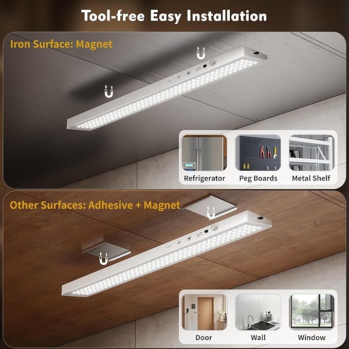 160LEDs Touch-Control Under Cabinet Lighting w/4000mAh Battery, Cordless Motion Sensor Under Counter Lights for Kitchen, Magnetic Rechargeable Closet Lights - 3Pack/White, 2025 Fall