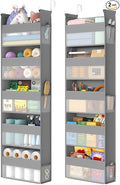 SONGMICS Over The Door Organizers, Set of 2 Hanging Door Organizers with 5 Large Pockets, 5-Tier Fabric Storage, Transparent Nylon Mesh, Foldable, Metal Hooks, with Side Pouches, Dove Gray URDH008G01