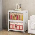 Storage Bins with Lids and Wheels, 90QT-45QT*2Tier Collapsible Bathroom Storage Cabinet with Clear Doors, Plastic Stackable Closet Organizers and Containers White