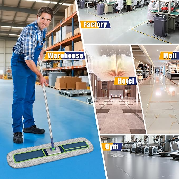 41" Commercial Dust Mop: Large Push Broom Wide Industrial Heavy Duty Hardwood Dry Sweeping Mop with 2 Pads Long Handle for Janitor Indoor Warehouse Gym Cleaning