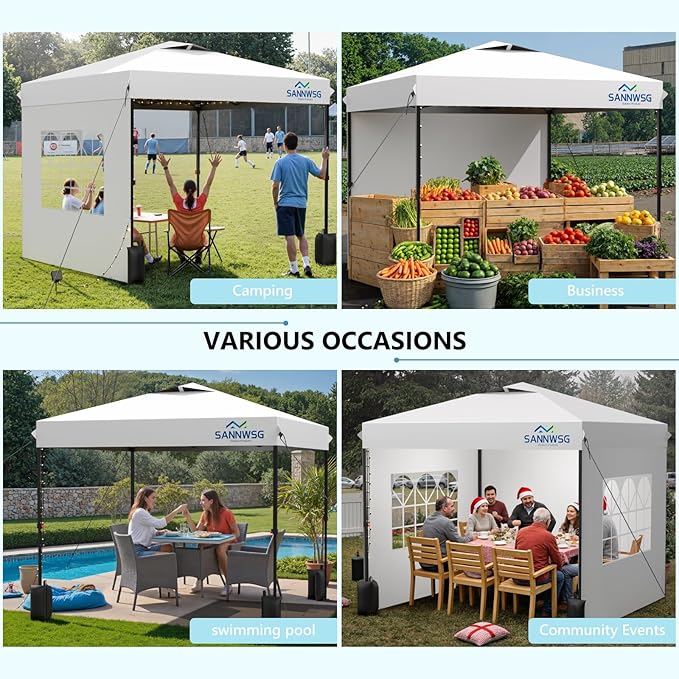 8X8 Pop Up Canopy Tent with 3 Sidewalls,Easy Up Canopy,Commercial Instant Shelter,Heavy Duty One Person Set Up Event Tent,White