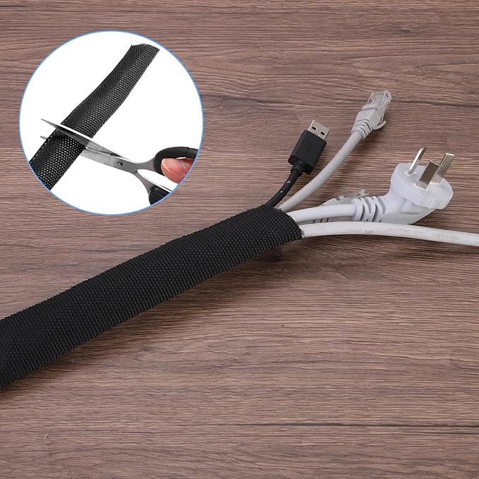 MECCANIXITY Braided Cable Sleeves Heat Shrinkable Fabric Sleeving, 1 9/16" 16ft Black 2:1 Ratio Heat Shrinkable Cord Protector for Harness Cable, Network Cable Protection, Cable Management