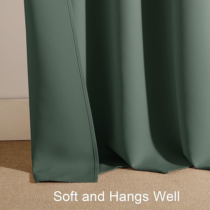 PONY DANCE Dark Green Kitchen Over Sink 45 inch Long, Short Blackout Window Curtains for Bathroom Basement, Thermal Insulated Black Out Drapes for Cafe Bedroom, W 42 x L 45 inch, 2 Panels