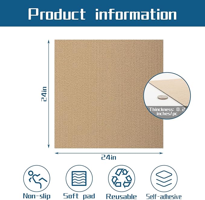 Peel and Stick Carpet Squares 24" x 24", Self Adhesive Non-Slip Carpet Tiles, Peel and Stick Soft Padded Carpet Tiles for Kitchen Bedrooms Indoor Outdoor(10 Tiles/40 sq ft)