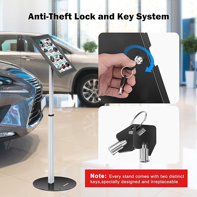 AboveTEK Tablet Floor Stand, Anti-Theft Kiosk Stand, Height Adjustable Tablet Stand Floor with Locking System, for 14.6" Samsung Galaxy Tab S8 Ultra, S9 Ultra, S10 Ultra, S11 Ultra, for Retail & POS