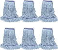 Commercial Heavy Duty Mop Heads Replacements: Wet Industrial Blue Cotton Looped End String Head Refill for General Floor Cleaning (6 Pack)